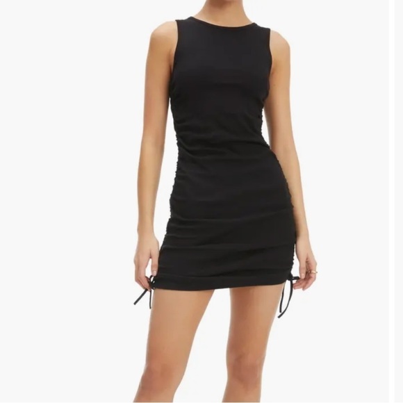 Good American Black Ruched Cotton Tank Mini Dress - Picture 1 of 10